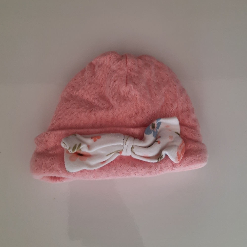 🌷5/20🌷 Laura Ashley 0-3 months Pink Baby Hat with Flower Bow